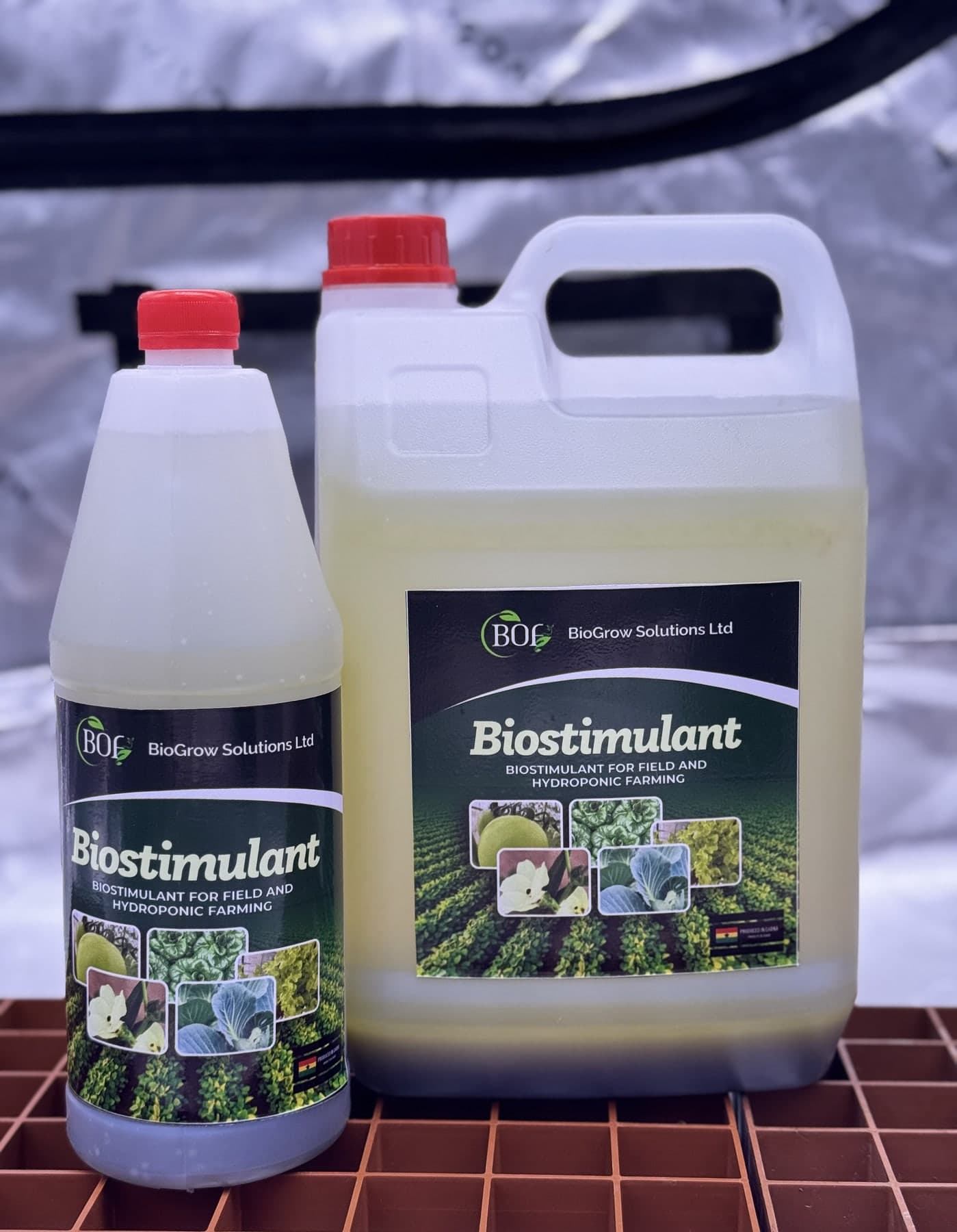 BOF biostimulant in a bottle and larger container